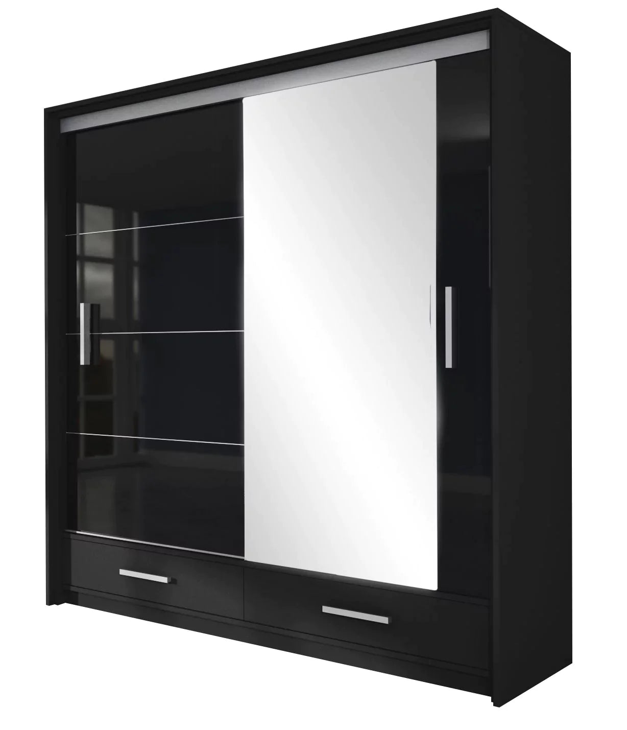 Warrington Sliding Door 208cm Mirror Wardrobe with 2 Drawers - Graphite