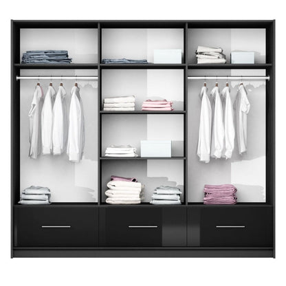 Cornelia 250cm Large High Gloss Sliding Wardrobe -Grey, White, Black