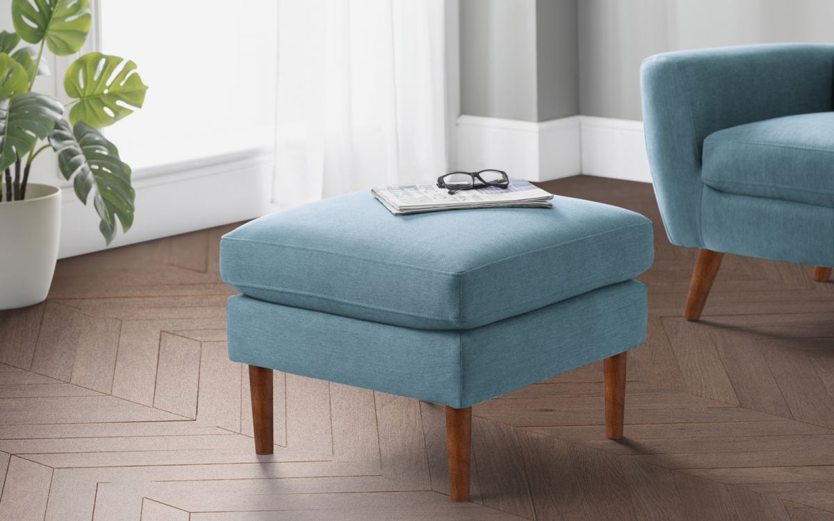 Monza Upholstered Linen Fabric Ottoman Seat- Blue