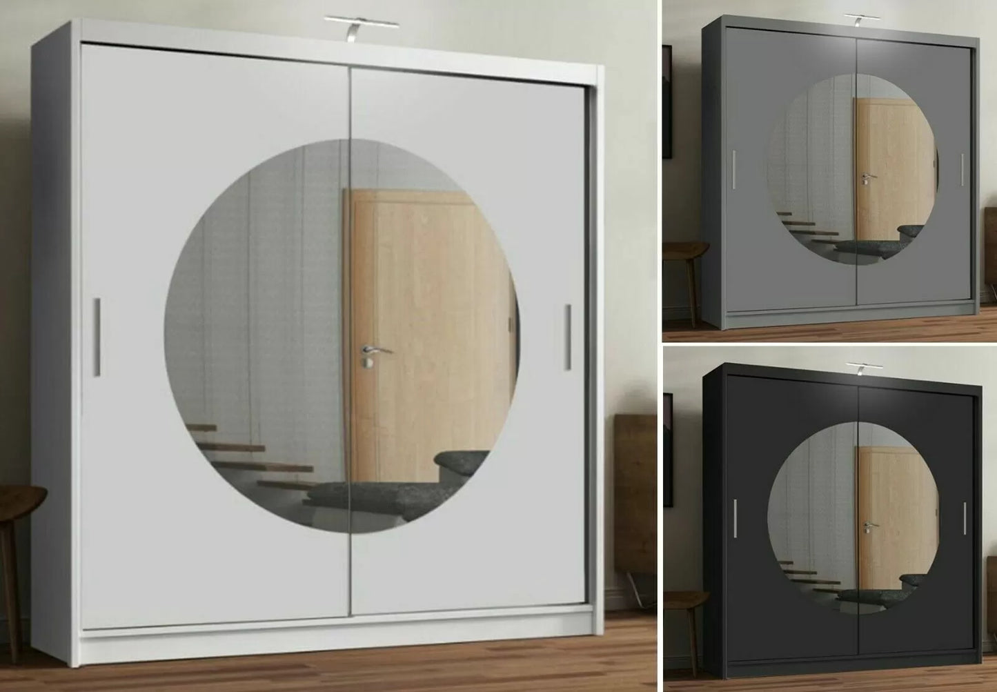 Moon 2 Sliding Door Wardrobe Grey, Black, White - 150cm and 203cm