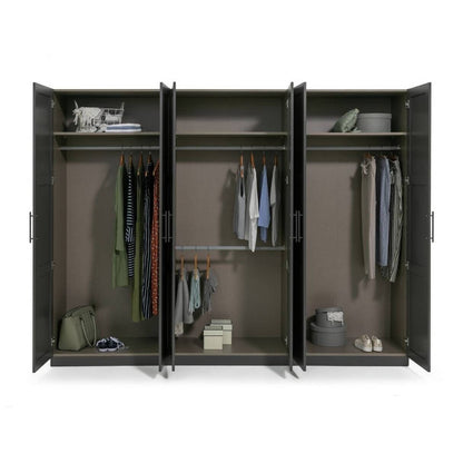 Contemporary 6 Door Closet - Charcoal