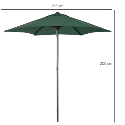 Outsunny 2m Garden Parasol Umbrella, Outdoor Sun Shade with 6 Sturdy Ribs for Balcony, Bench, Garden, Green