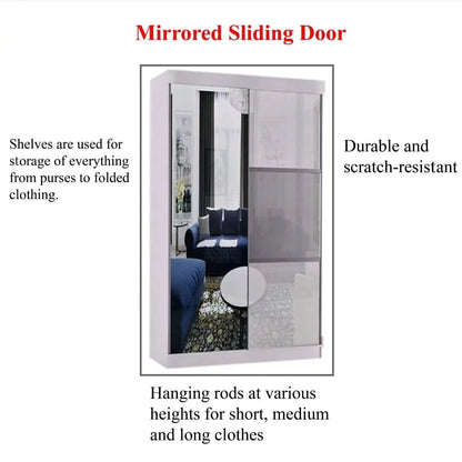 خزانة ملابس مانهاتن بيضاء لامعة بباب منزلق - 120 سم و150 سم و200 سم