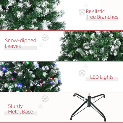 HOMCOM 6FT Tall Prelit Pencil Slim Artificial Christmas Tree with Realistic Branches, 300 Colourful LED Lights and 618 Tips, Xmas Decoration, Green