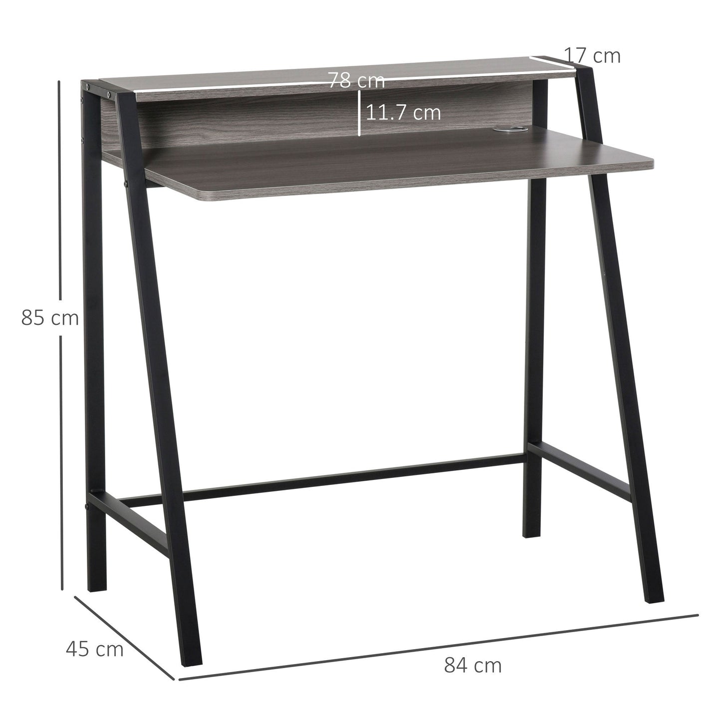 Writing Desk Computer Table PC Laptop Workstation with Storage Shelf and Steel Frame, for Living Room, Dining Room, Office, Dorm, Black and Grey Metal