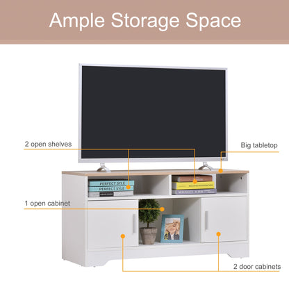 HOMCOM TV Stand for TVs up to 42 Inches with Cabinets, Shelves and Wide Tabletop for Living Room, Bedroom, Dining Room, White and Wood Color