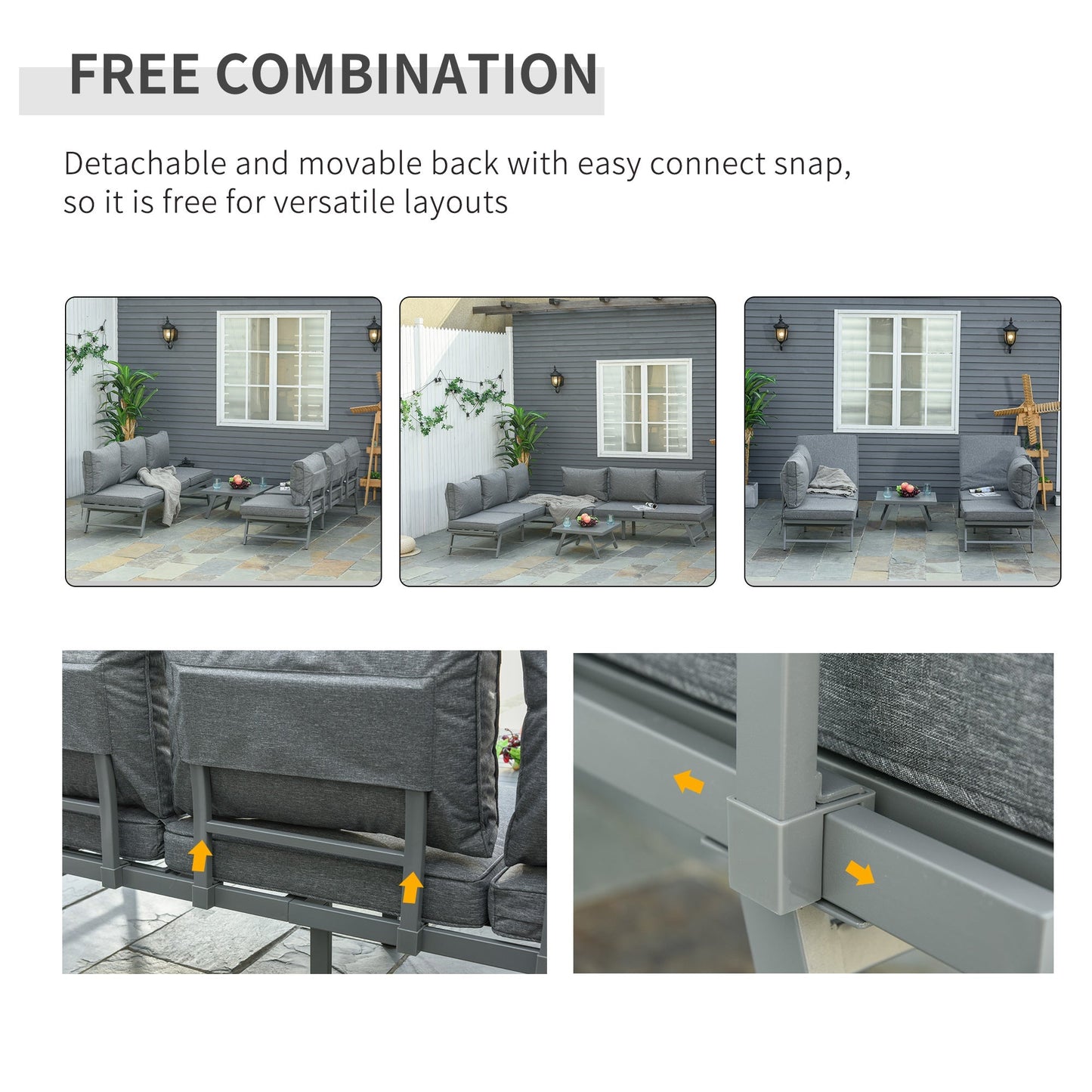 Outsunny 3 Pcs Garden Seating Set w/ Convertible Sofa Lounge Table - Grey