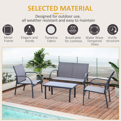 Outsunny 4 pcs Curved Steel Patio Furniture Set with Loveseat - Grey