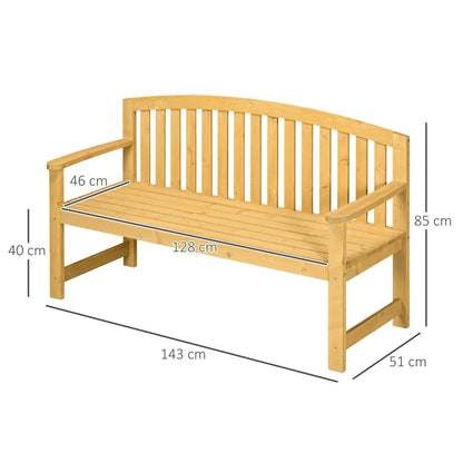 Outsunny 2 Seater Wooden Garden Bench with Armrest, Outdoor Furniture Chair for Park, Balcony, Orange