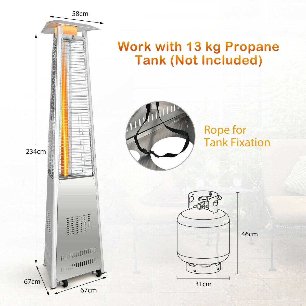 42,000 BTU Outdoor Patio Gas Heater with Wheels and Regulator