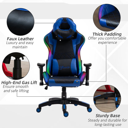 Vinsetto Reclining Gaming Chair with RGB LED Light - Black/Blue