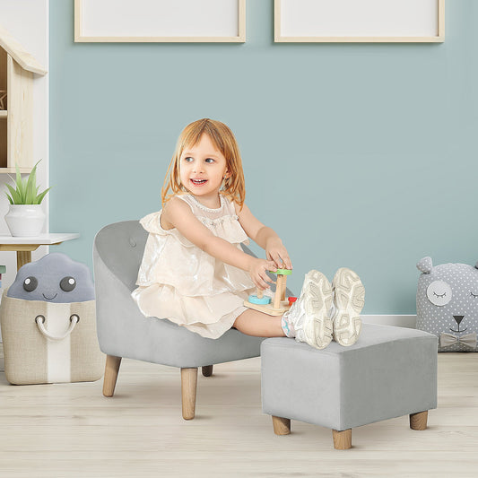 Toddler Chair 2pcs Kids Sofa Set Sofa & Ottoman Grey