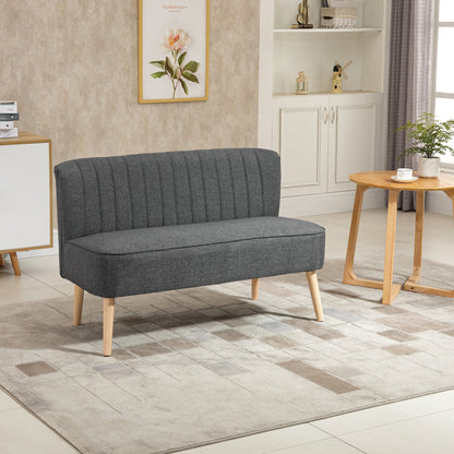 HOMCOM Modern 2 Seat Sofa Loveseat Sofa Couch Compact Sofa Padded Linen Wood Leg, Charcoal Grey
