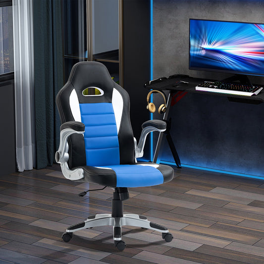 Racing Gaming Chair, PU Leather Computer Desk Chair, Height Adjustable Swivel Chair, Blue