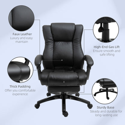 Vinsetto Executive PU Leather Office Chair with Footrest and Adjustable Height - Black