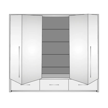 Lindsey 255cm Large Swing Door Wardrobe with Mirror and 3 Drawers - White and Graphite