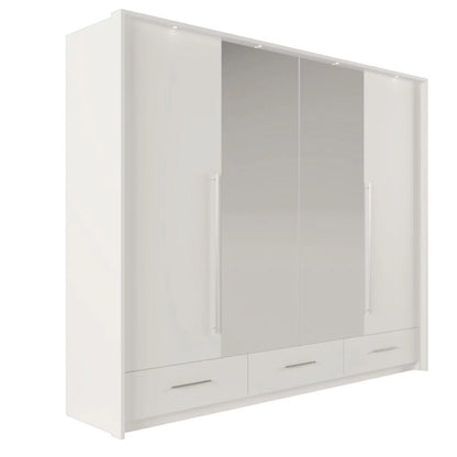 Lindsey 255cm Large Swing Door Wardrobe with Mirror and 3 Drawers - White and Graphite