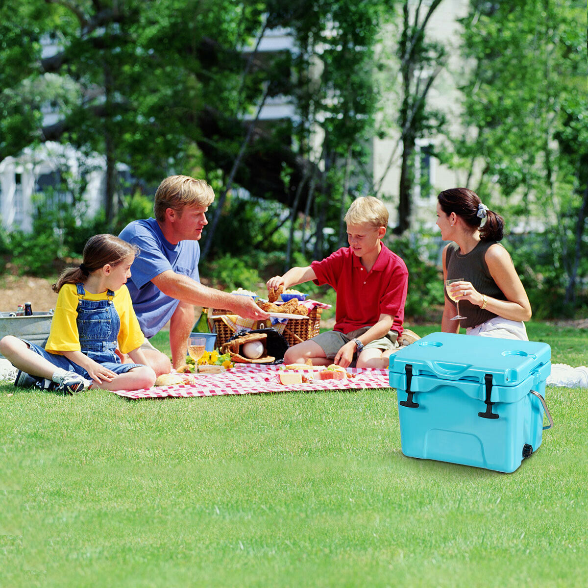 Heavy Duty Portable Ice Chest with Cup Holders for Camping Travel -Blue