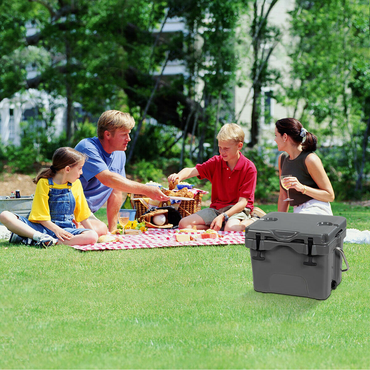 Heavy Duty Portable Ice Chest with Cup Holders for Camping Travel -Grey