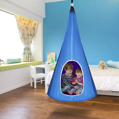 100 cm Adjustable Kids Tree Swing Tent with 2 Peep Windows-Blue