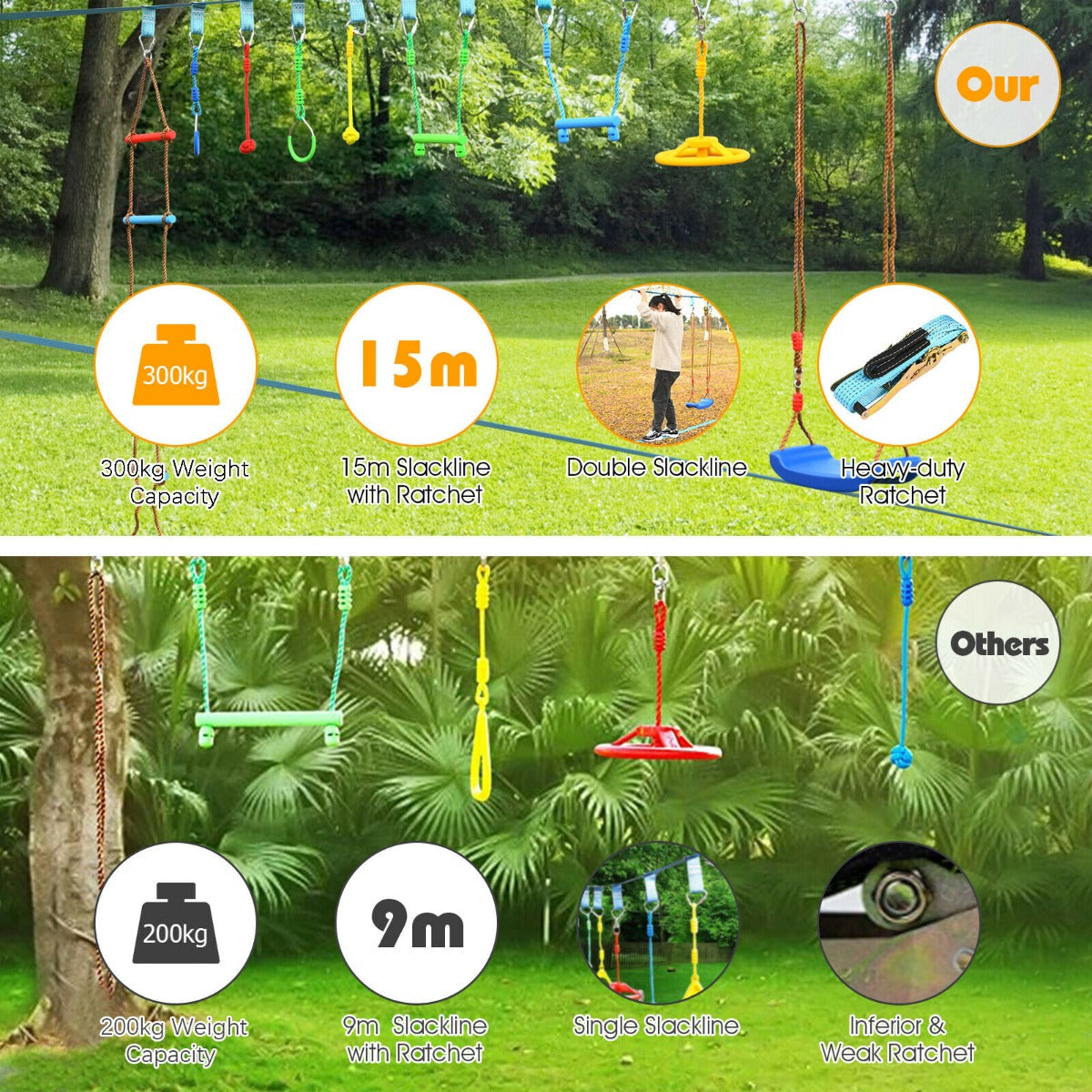 Ninja Slackline Set for Kids with Swing and Arm Trainer