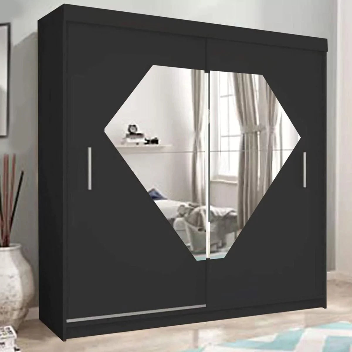 Diamond Sliding Door Wardrobe - Black, Grey, White - 150cm and 203cm