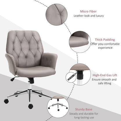 Vinsetto Micro Fiber Office Swivel Chair Mid Back Computer Desk Chair with Adjustable Seat, Arm - Light Grey