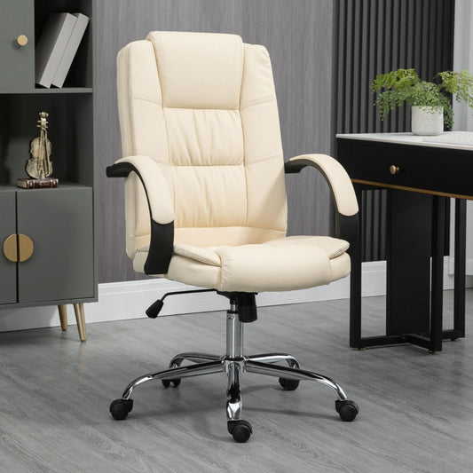 Vinsetto High Back Reclining PU Leather Office Chair with Padded Armrests and Adjustable Height - Beige