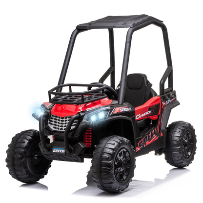 12V Battery-powered Kids Electric Ride On Car Off-road UTV Toy 3-6 km/h with High Roof Parental Remote Control Music Lights MP3 Suspension Wheels for 3-8 Years Old Red Yrs