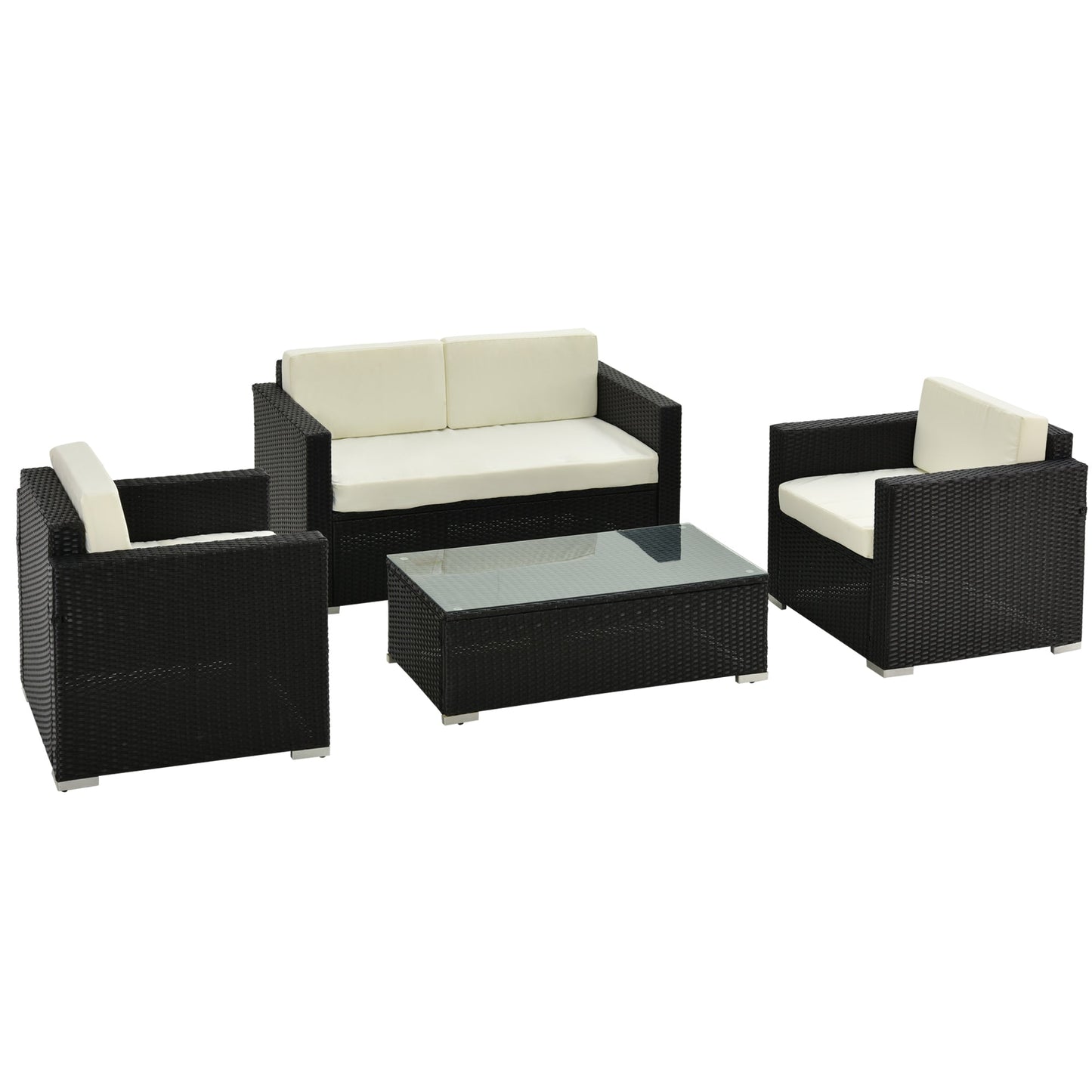 Outsunny 4-Seater Rattan Sofa Set - Black