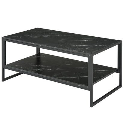 BORO Two-Tier Laminate Marble Print Table Top Coffee Table w/Metal Frame