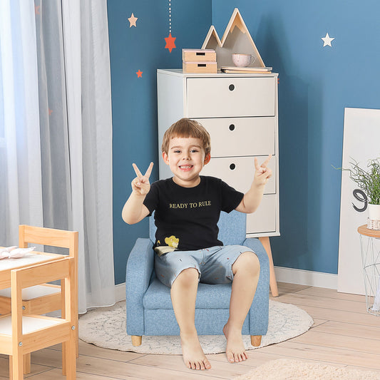 HOMCOM Kids Children Armchair Mini Sofa Wood Frame Anti-Slip Legs High Back Bedroom Playroom Furniture for 3-6 Ages, Blue
