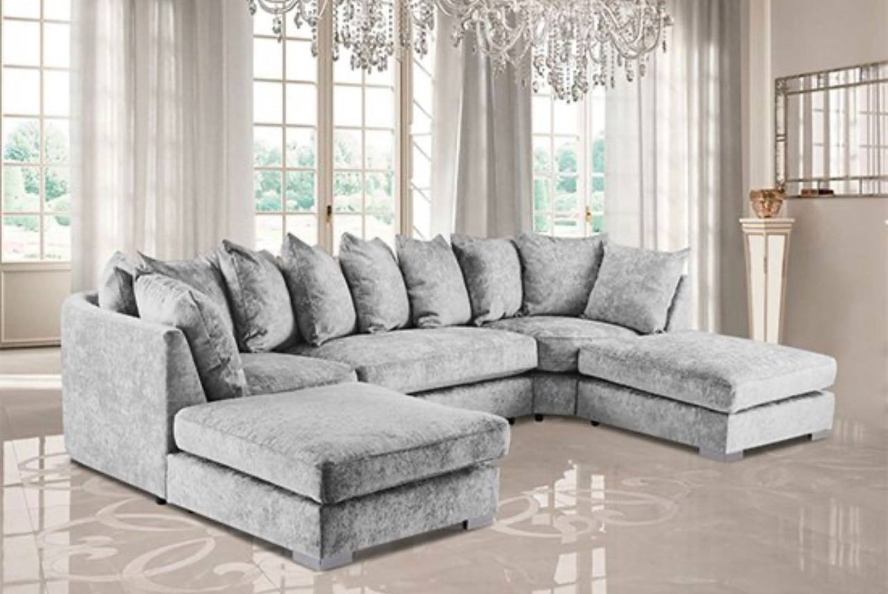 Bishop Luxe Soft Chenille U-Shape Scatter Back Corner Sofa (Grey)