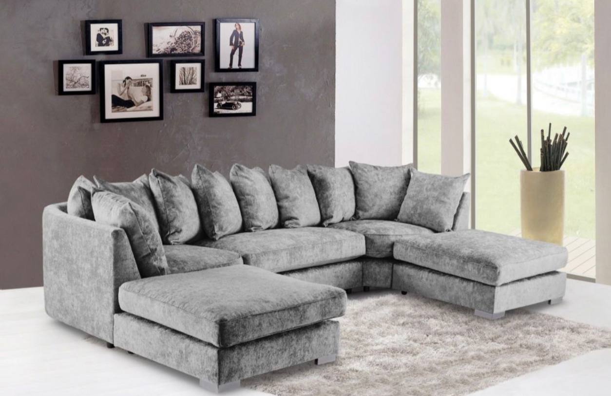 Bishop Luxe Soft Chenille U-Shape Scatter Back Corner Sofa (Grey)