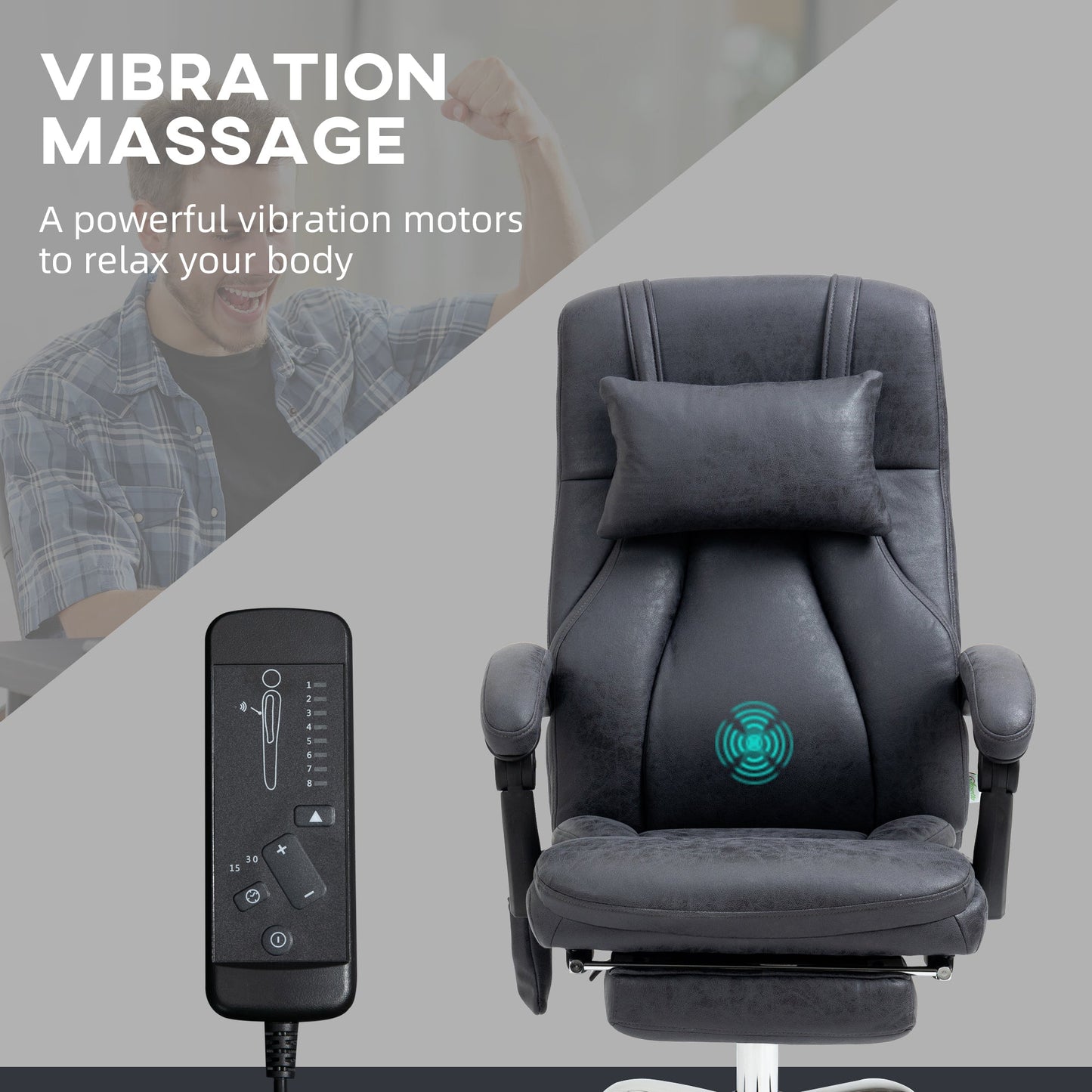 Vinsetto High Back Vibration Massage Office Chair with Headrest, Reclining Computer Chair with Footrest, Swivel Wheels, Remote and Side Pocket, Dark Gray