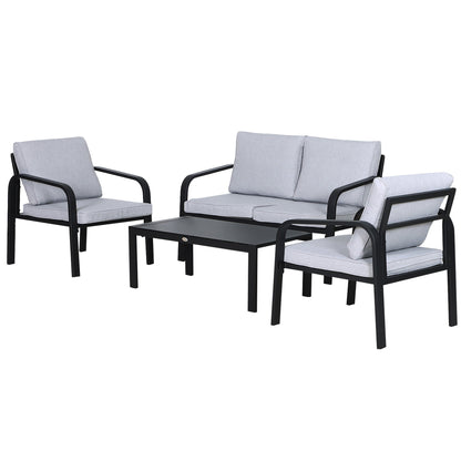 Outsunny 4 Pcs Aluminium Frame Garden Lounge Set - Black