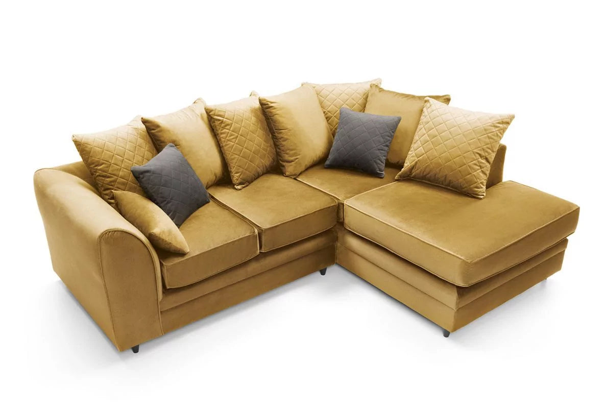 Chic Velvet Corner Sofa - Antique Gold