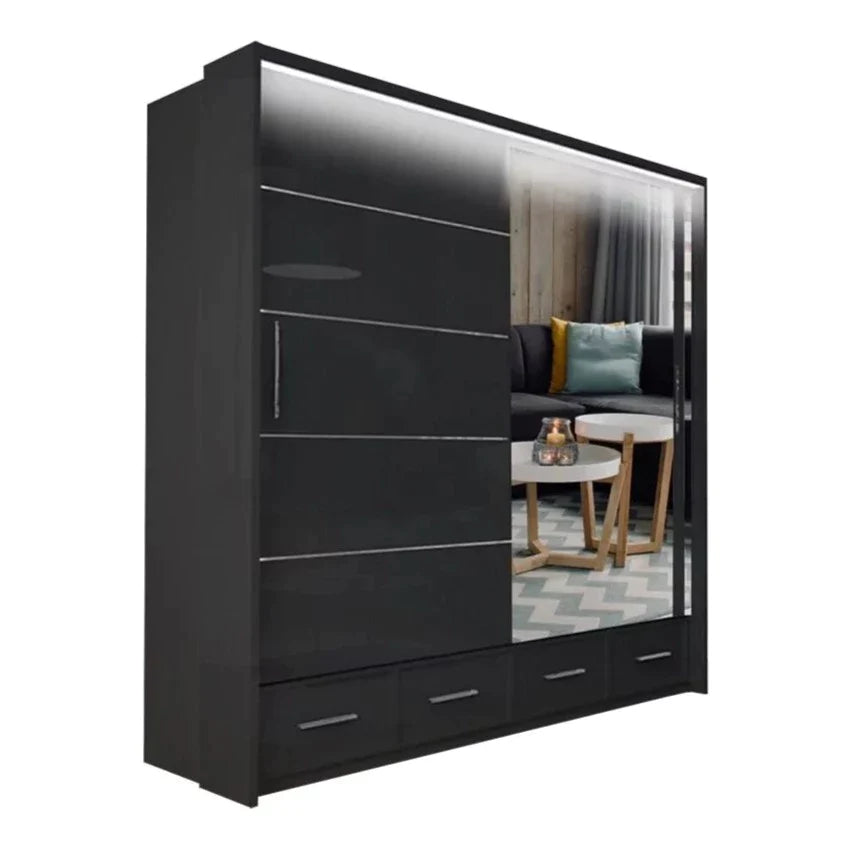 Cecilia High Gloss Black Sliding Wardrobe 208cm