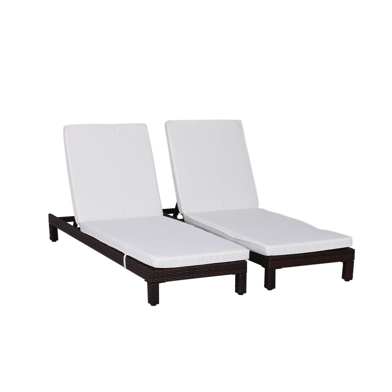 2 Seater Rattan Sun Lounger Set, Steel Frame-Brown/Cream White