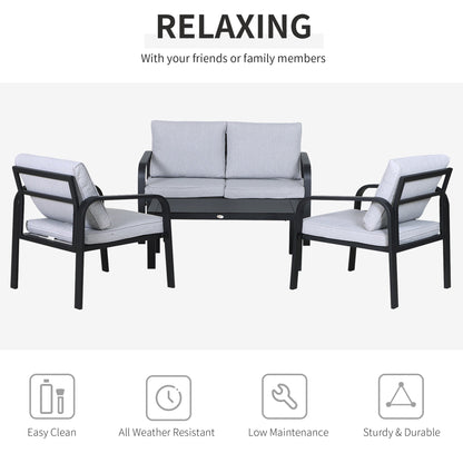 Outsunny 4 Pcs Aluminium Frame Garden Lounge Set - Black