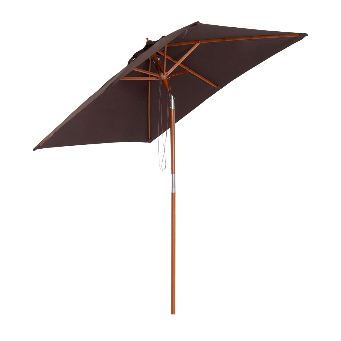 Outsunny 2m x 1.5m Garden Parasol Umbrella with Tilting Sunshade Canopy, Outdoor Market Table Umbrella with Wood and Bamboo Frame, Coffee