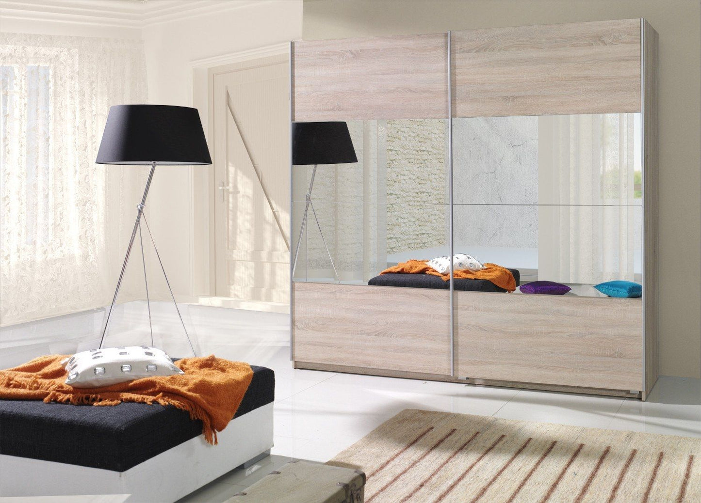 Tempest-I 2-Door Mirrored Sliding Wardrobe 225cm - White, Wenge, Oak or Plum Wallis