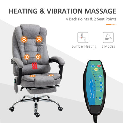 Vinsetto Adjustable Office Chair with High Back Footrest and 6 Points Heating Massage Function - Grey