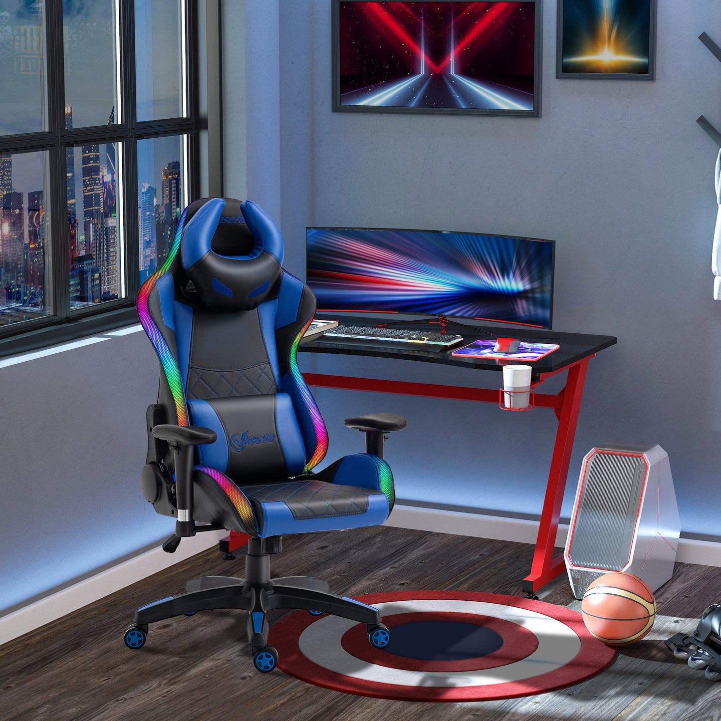 Vinsetto Reclining Gaming Chair with RGB LED Light - Black/Blue