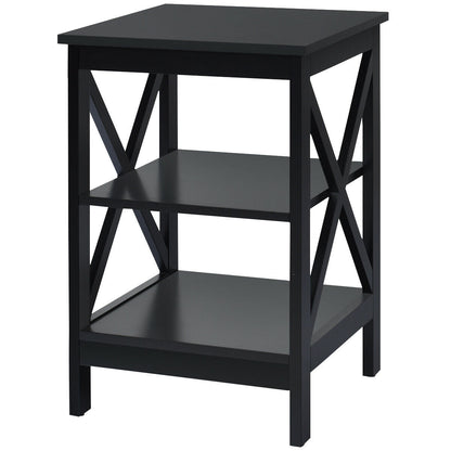 3-Tier Wooden Bedside Table Nightstand Storage Cabinets-Black