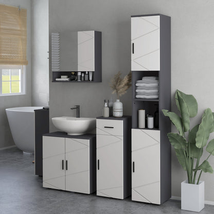 kleankin 183cm Tall Bathroom Cabinet, Narrow Bathroom Storage Cabinet with Open Shelves, 2 Doors Cabinets, Adjustable Shelves and Soft Close Mechanism, Grey