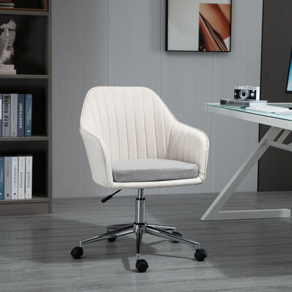 Vinsetto Leisure Office Chair Linen Fabric Swivel Scallop Shape Computer Desk Chair Home Study Bedroom with Wheels, Beige