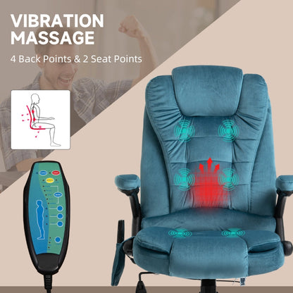 Vinsetto Recliner Office Chair with Six Massage Heating Points - Blue