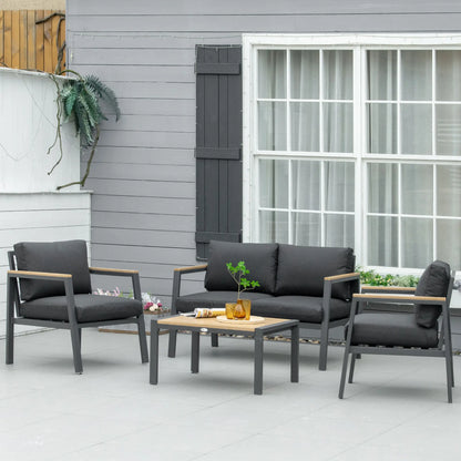 Outsunny 4 Piece Garden Sofa Set with Padded Cushions and Coffee Table - Grey