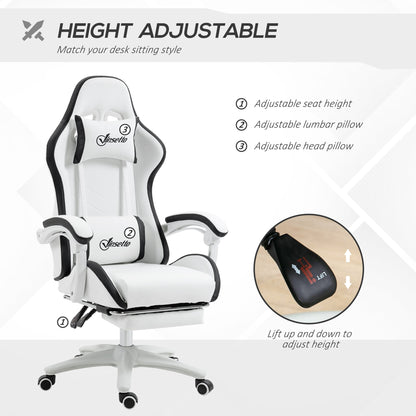 Vinsetto Racing Gaming Chair, Reclining PU Leather Computer Chair with 360 Degree Swivel Seat, Footrest, Removable Headrest and Lumber Support, White and Black